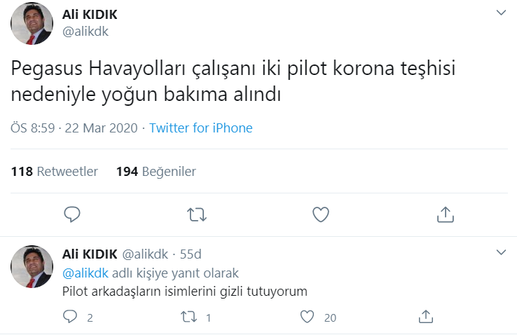 İddia: Pegasus çalışanı iki pilot koronavirüs nedeniyle yoğun bakıma alındı - Resim : 1