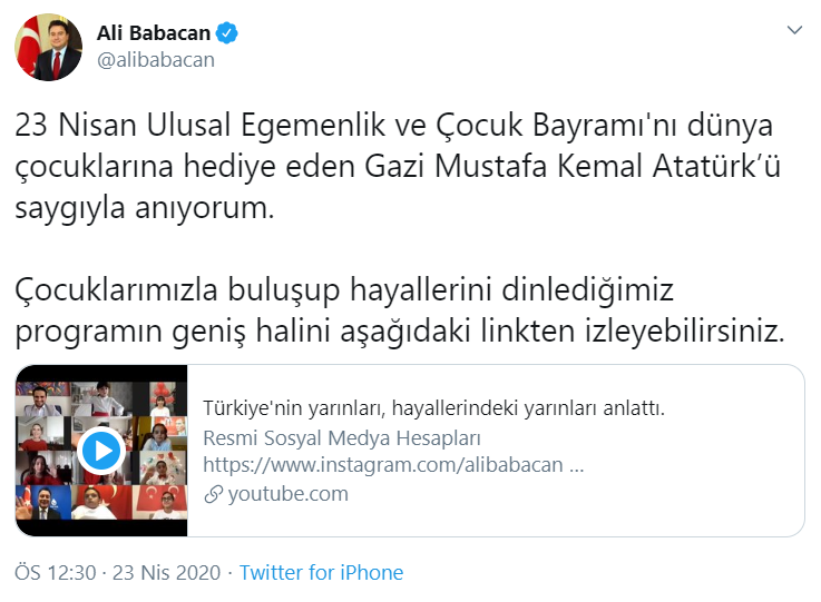 Ali Babacan'dan bir '23 Nisan' mesajı daha - Resim : 1