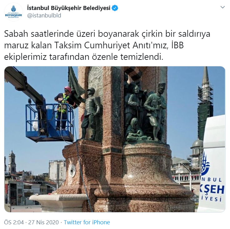 İBB, Taksim'deki Cumhuriyet Anıtı'na saldırının ardından harekete geçti - Resim : 2