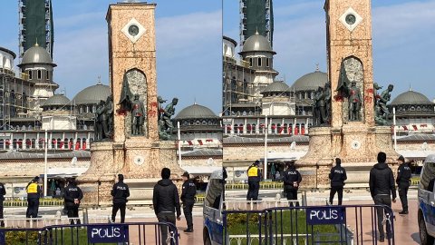 İBB ekipleri, Taksim'deki Cumhuriyet Anıtı'na saldırının ardından harekete geçti