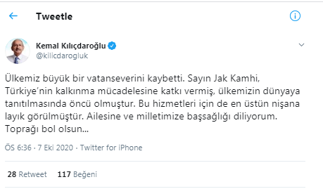 Kılıçdaroğlu'ndan Jak Kamhi için başsağlığı mesajı - Resim : 1