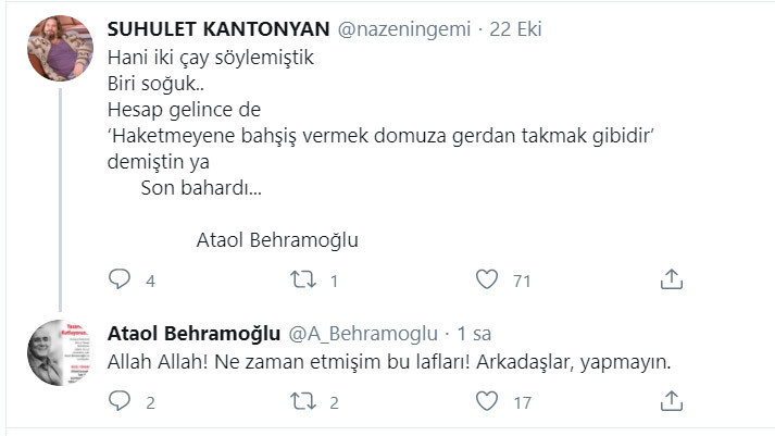 Ataol Behramoğlu: Lütfen bu saçmalık tekrar edip durmasın ...