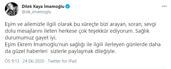 Dilek İmamoğlu eşinin son durumunu açıkladı - Resim : 1