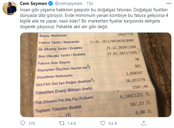 Cem Seymen'den doğalgaz faturası isyanı - Resim : 1