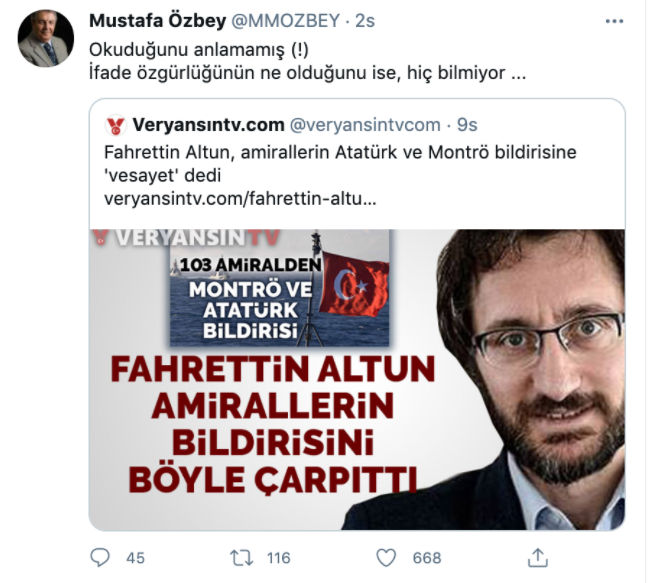 'Emekli amiraller' bildirisindeki imzacılardan Mustafa Özbey’den Fahrettin Altun’a yanıt - Resim : 1