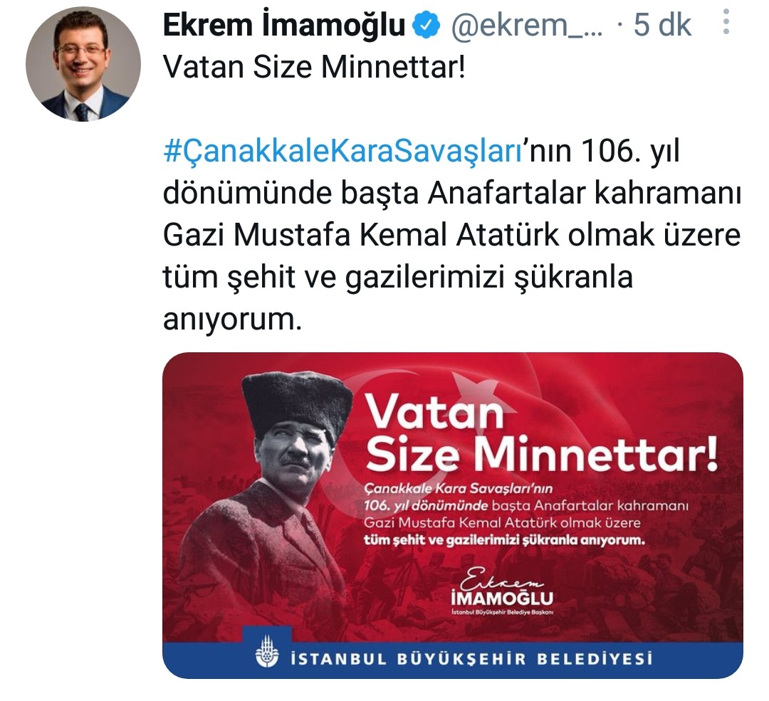 İmamoğlu'ndan Çanakkale Zaferi paylaşımı - Resim : 1