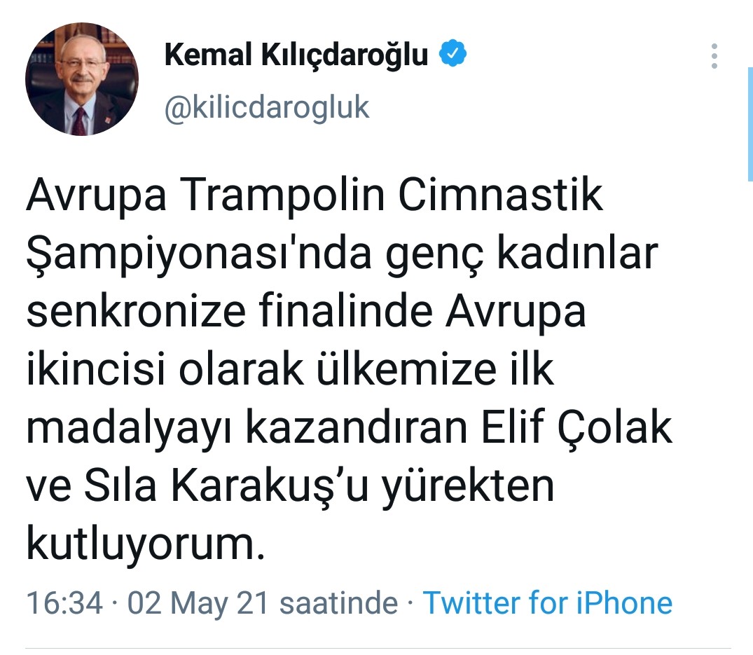 CHP Lideri Kılıçdaroğlu'dan milli cimnastikçilere tebrik mesajı - Resim : 1