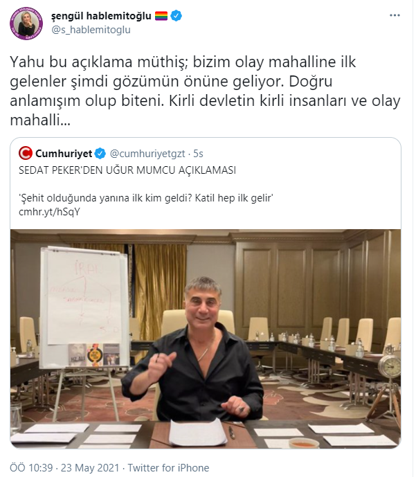 Sedat Peker'in 'olay yerine ilk katiller gelir' ifadesinin ardından Şengül Hablemitoğlu'ndan açıklama - Resim : 1