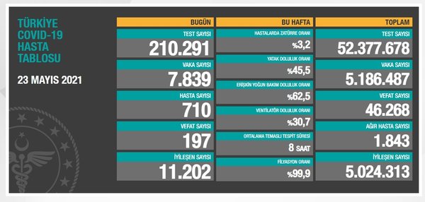 Türkiye'nin son koronavirüs tablosu açıklandı - Resim : 1