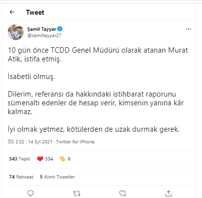 TCDD Genel Müdürü Murat Atik'in istifasına AKP'den ilk yorum - Resim : 1