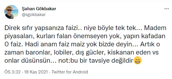 Şahan Gökbakar 'sıfır yapsanıza faizi' sözlerinin ardından bir de not düştü - Resim : 1